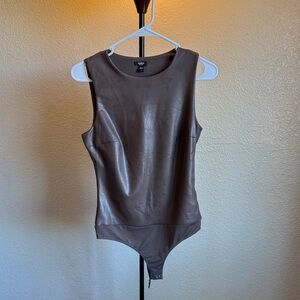 Express Brown Faux Leather Sleeveless Bodysuit